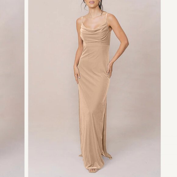 Revelry Skye Velvet Maxi Slip Dress Gold Champagne Size 4 - Picture 1 of 7